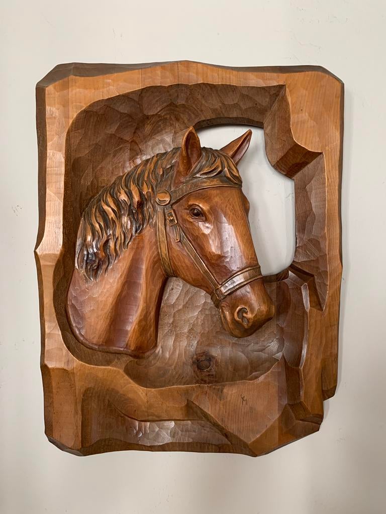 Sculpture en bois tête de cheval, Enlèvement ou Envoi
