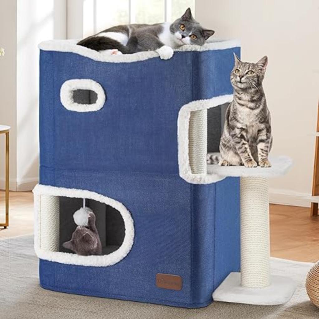 Kattenhok voor binnen met krabpaal | kattenbed | kattenhuis, -, Verzenden, -, Krabpaal