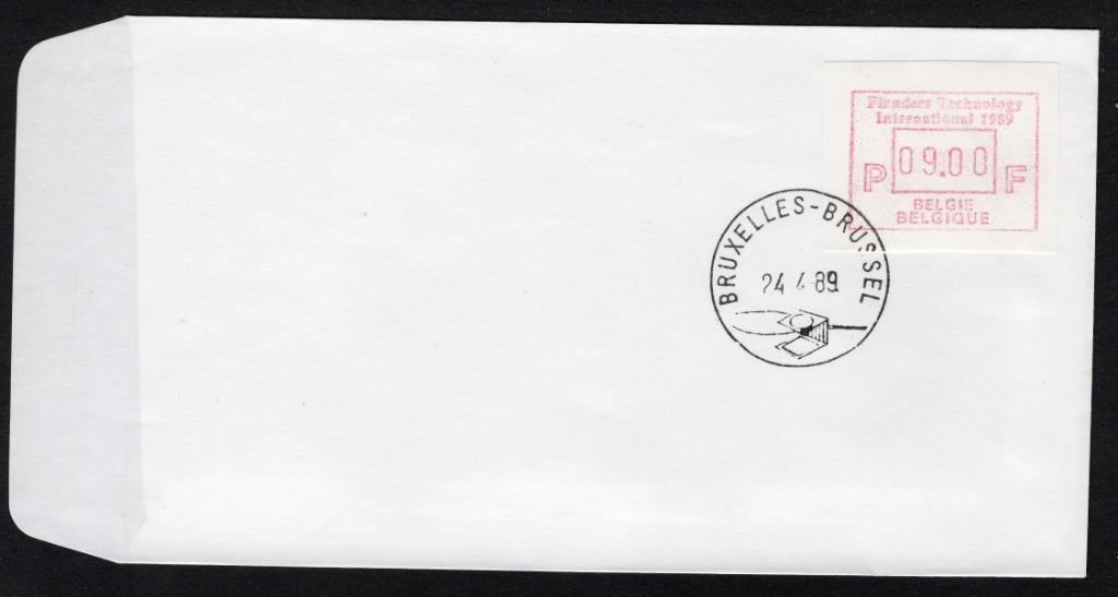 (B) ATM73 FDC Envelop 1989 - Flanders Technology 9 BEF, Ophalen of Verzenden, Gestempeld, 1e dag stempel