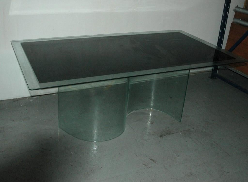 DESIGN-EETTAFEL VAN GLAS UIT DE JAREN 70-80, Ophalen, Gebruikt, Glas, Vijf personen of meer