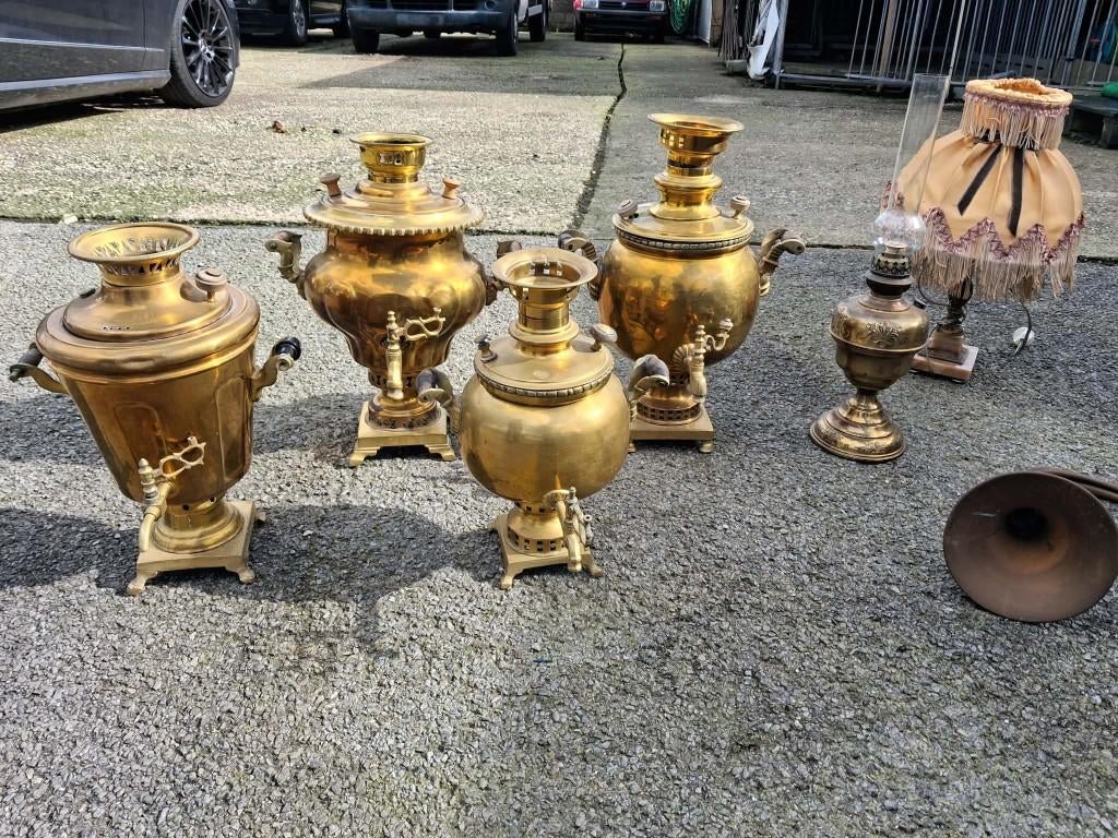 koperen potten + lamp + lantaar + trompet - bieden, Ophalen, Koper