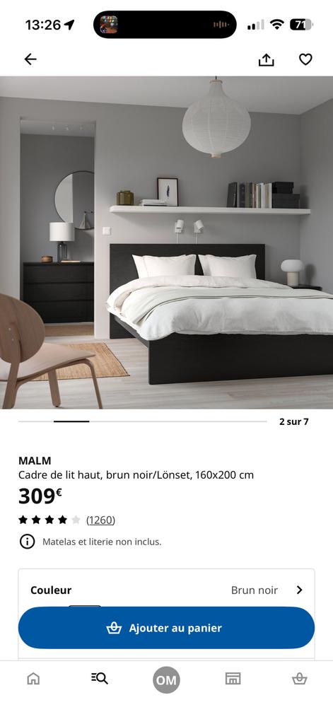 Lit IKEA MALM noir 160x200, Maison & Meubles, Enlèvement, Comme neuf