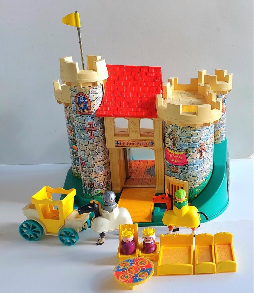 Fisher Price 993 Château Vintage '74 + figurines + accessoir, Enlèvement ou Envoi