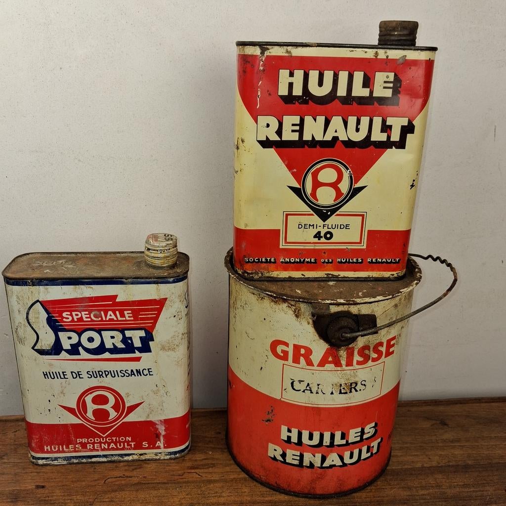 3 olieblikken RENAULT, Verzamelen, Blikken, Ophalen of Verzenden