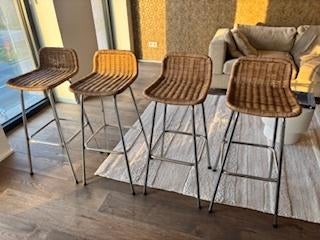 Rieten barkrukken, Huis en Inrichting, Barkrukken, Ophalen, Met voetsteun, 60 tot 90 cm, Zo goed als nieuw