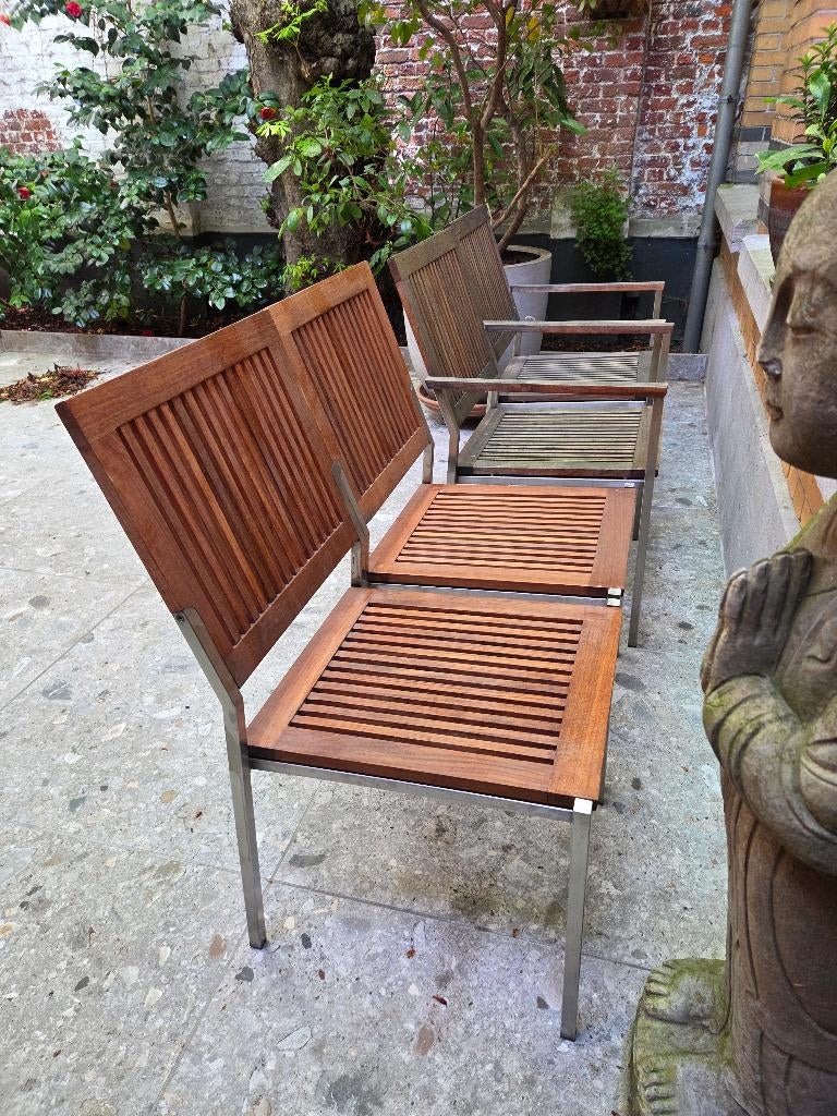 Terras stoelen, Jardin & Terrasse, Chaises de jardin, Utilisé, Bois de teck, Empilable, Enlèvement