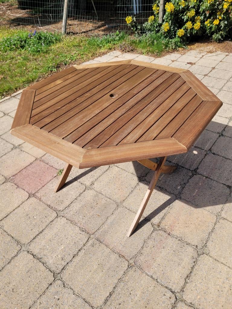 Houten tuintafel 112 x 112 cm teak inklapbaar, Ophalen