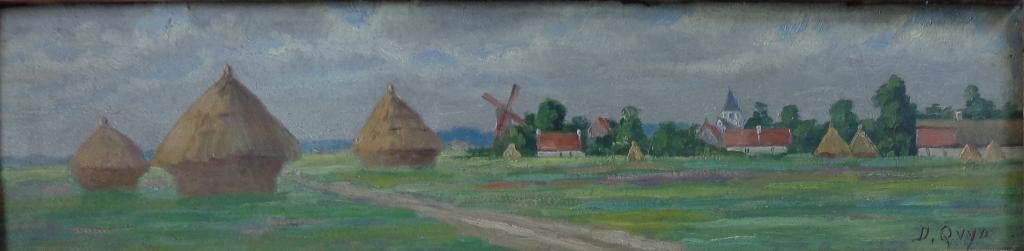 D. QUYO / VUE PRISE A AUVERGEM / OLIEVERF / 21x65cm / KADER, Antiquités & Art, Enlèvement ou Envoi