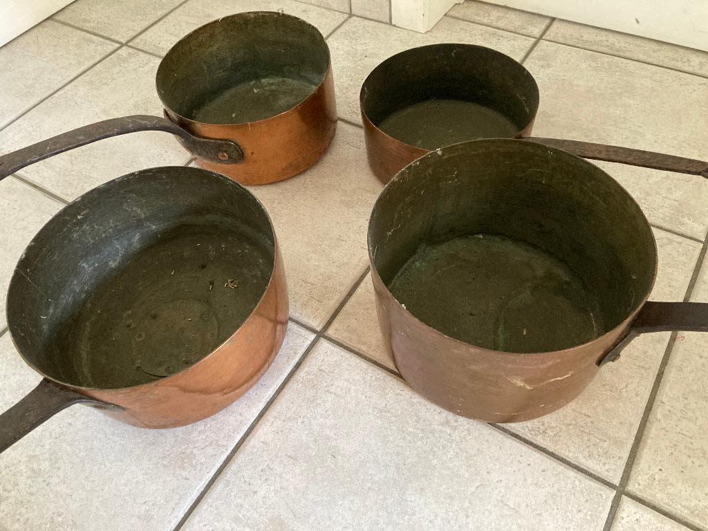 set authentieke koperen steelpannen., Ophalen, Gebruikt, Overige materialen, Kookpan of Snelkookpan
