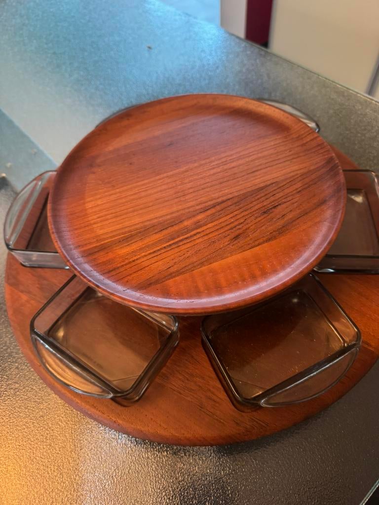 Houten standaard ( draaibaar ) voor fondue etc, Huis en Inrichting, Keuken | Bestek, Ophalen, Zo goed als nieuw, Overige materialen