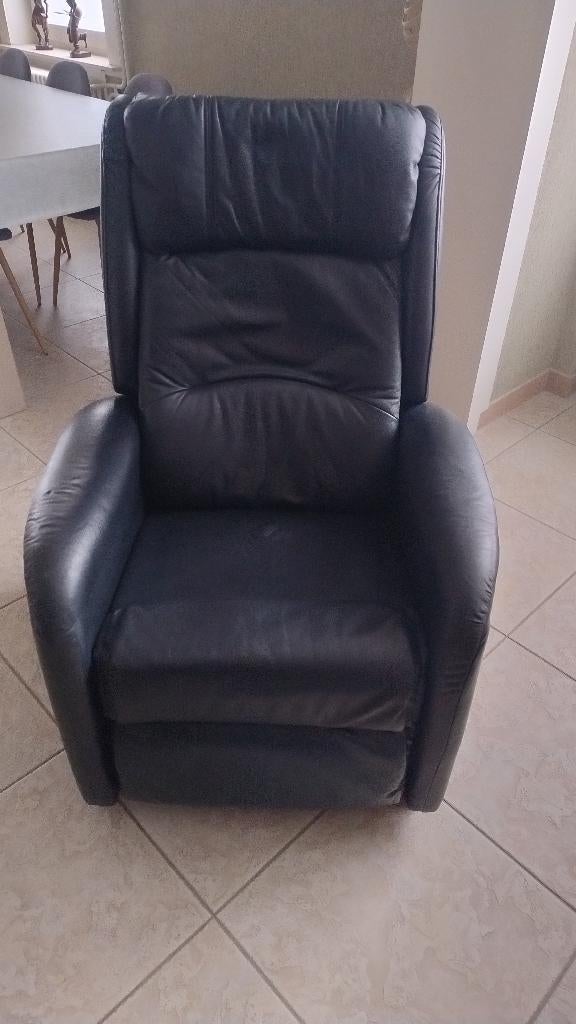 relax zetel donker blauw, Huis en Inrichting, Fauteuils, Ophalen, Gebruikt, Leer, 50 tot 75 cm