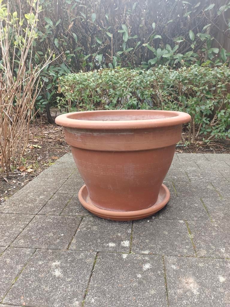 Grote terracotta bloempot type Conca Orlata met schotel., Enlèvement, Poterie