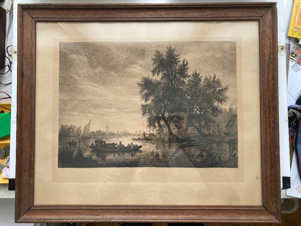 Gravure ancienne paysage, Encadré, 1800 - 1899, Paysage, Gravure