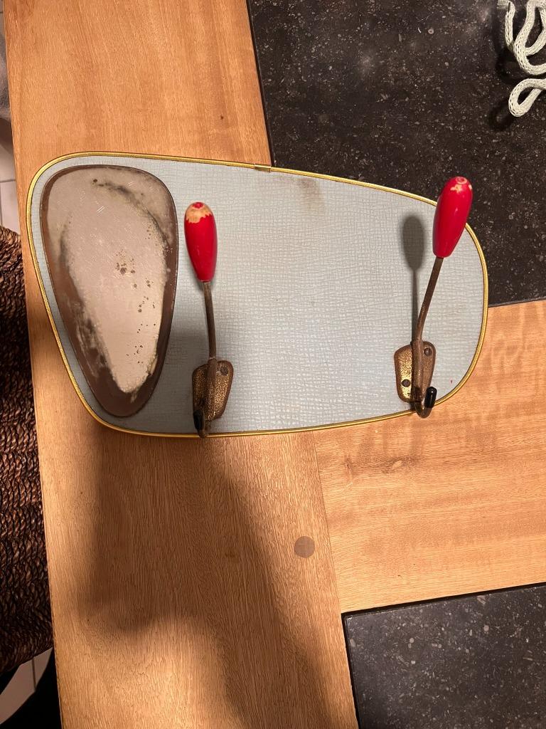 Porte-manteau vintage, vert avec miroir et 2 crochets, Antiquités & Art, Enlèvement ou Envoi