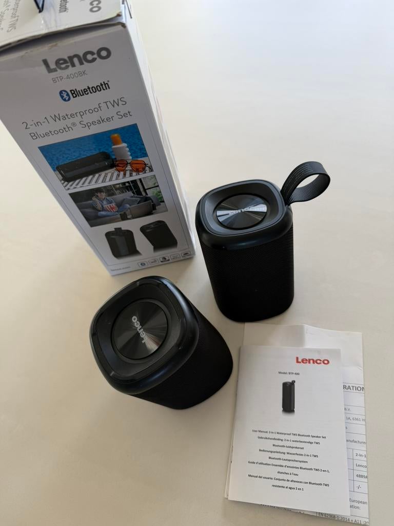 Lenco BTP-400BK – 2-in-1 Waterproof Bluetooth Speaker Set, Ophalen, Nieuw