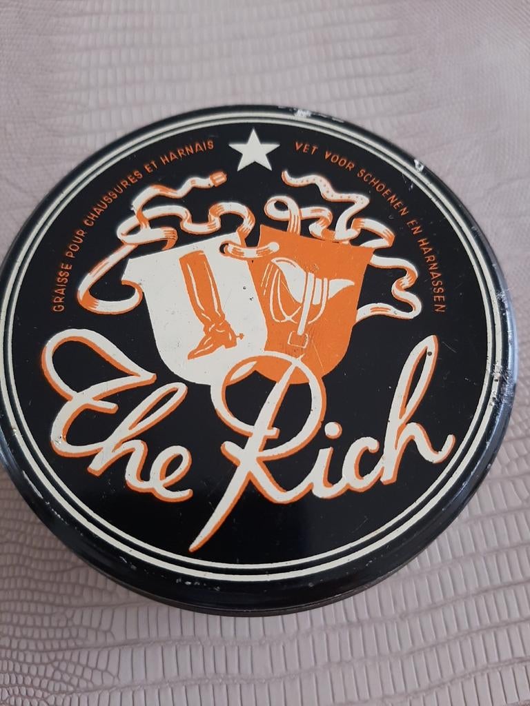 Oude doos HET RIJKE vet voor harnassen en schoenen, Verzamelen, Merken en Reclamevoorwerpen, Ophalen of Verzenden