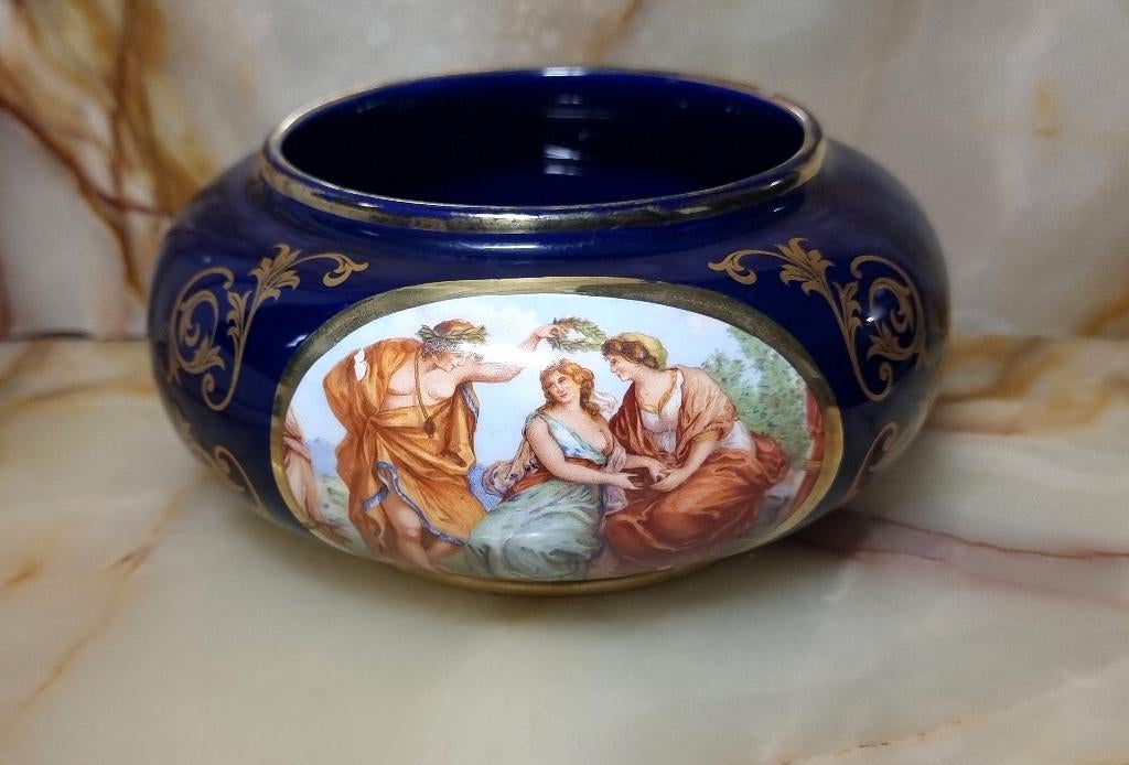 Céramique d'art décorative '50-Bonbonnière Cobalt Italie, Antiquités & Art, Envoi