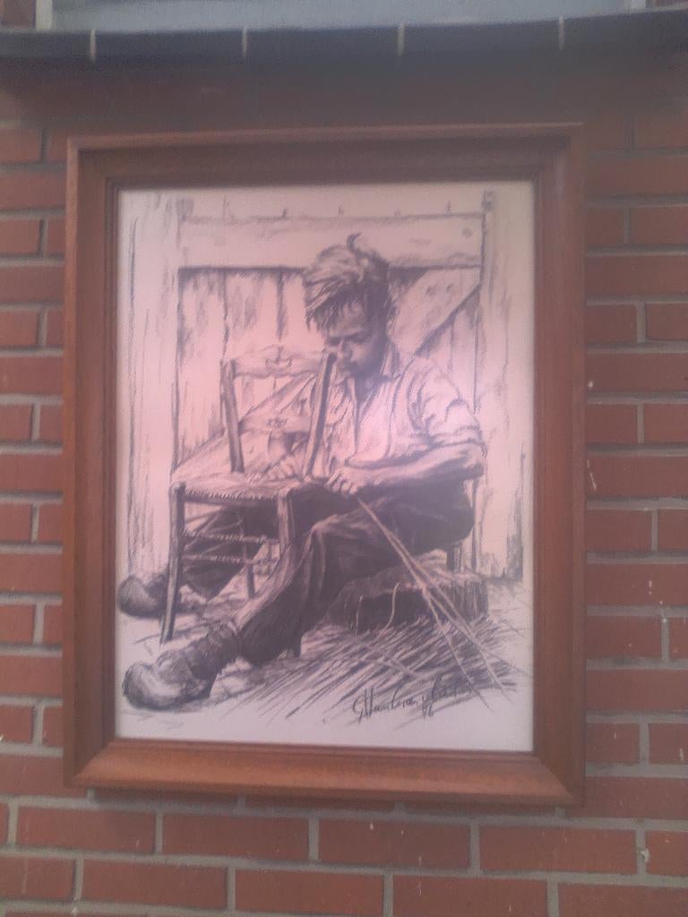 Dessin au crayon et fusain avec signature, Antiquités & Art, Enlèvement