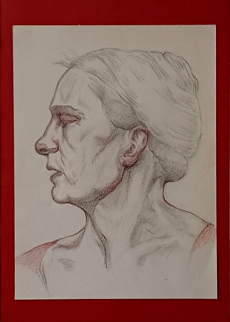 Potloodtekening met passe-partout, 24 x 34 cm, Ophalen