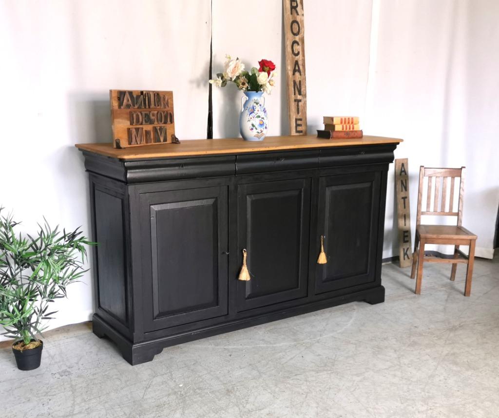 Buffet ancien long Louis Philippe avec plateau naturel L 204, 200 cm ou plus, Avec tablette(s), Enlèvement, Utilisé