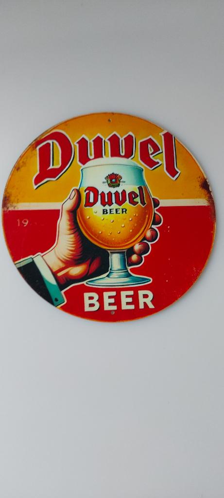 Duvel reclamebord alu 20 cm rond., Verzamelen, Ophalen of Verzenden, Nieuw, Reclamebord