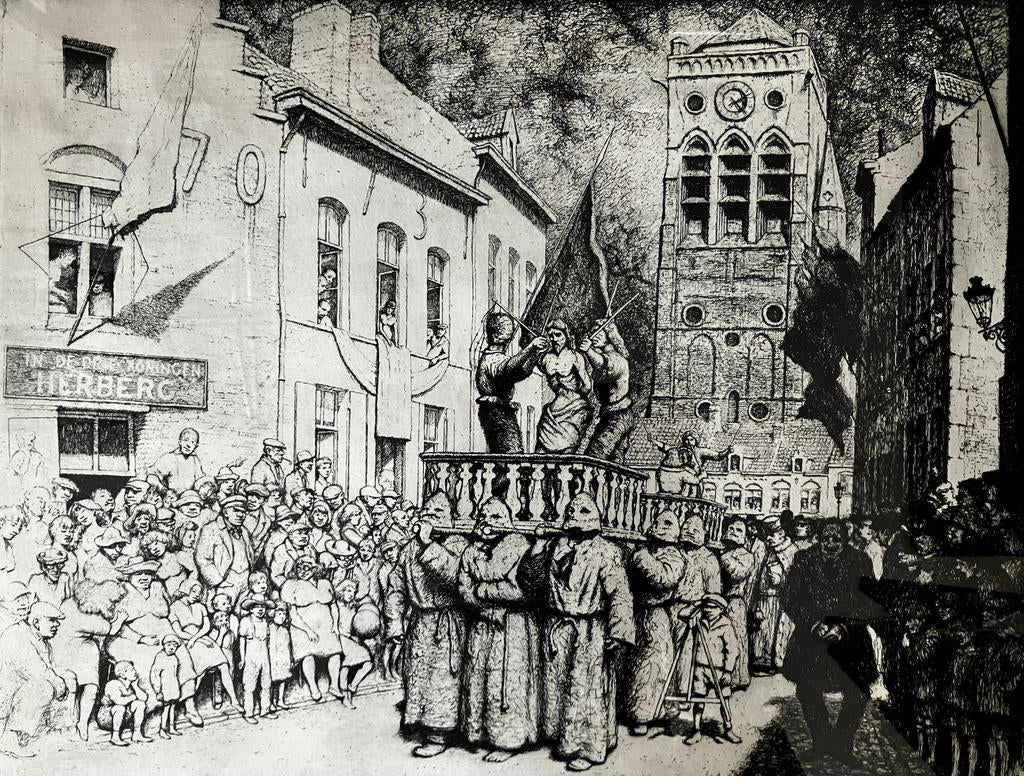 Ets Jacques Gorus (1901-1981) Boetprocessie Veurne, Antiek en Kunst, Ophalen