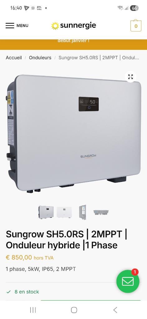 Onduleur photovoltaique, Bricolage & Construction, Enlèvement, Neuf, Autres types, 200 watts-crêtes ou plus