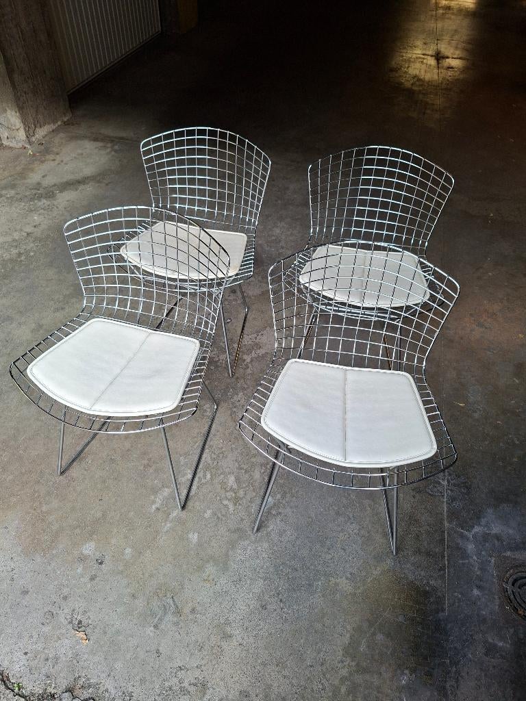4 chaises Harry Bertoia cuir blanc édition Knoll, Enlèvement