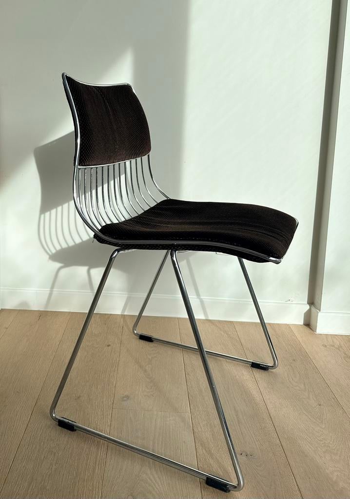 Rudi Verelst chairs (6), Huis en Inrichting, Stoelen, Gebruikt, Vijf, Zes of meer stoelen, Metaal, Stof, Bruin, Ophalen