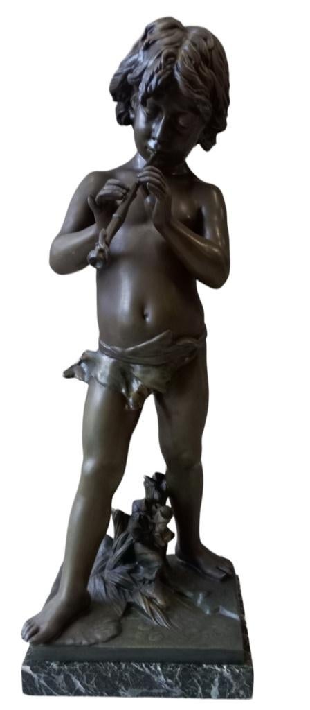 Leon Gregoire "Le charmeur de serpent"., Antiek en Kunst, Kunst | Beelden en Houtsnijwerken, Beeld, Metaal, Man, Europa, Groen