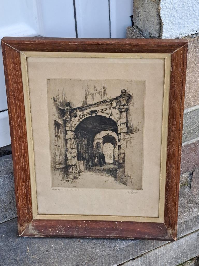 Eau forte vieux porsche signe kurt peiser, Antiquités & Art, Enlèvement ou Envoi