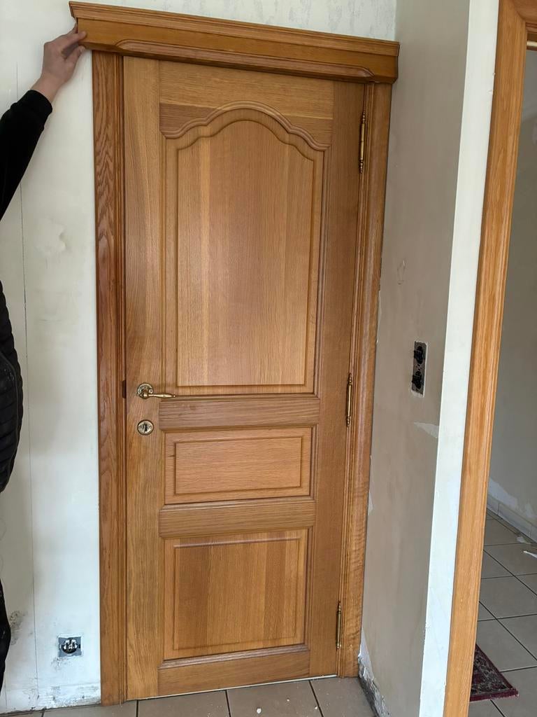 Mooie massief eiken deur met omlisting in heel goede staat!, Ophalen, Minder dan 80 cm, Binnendeur, Zo goed als nieuw