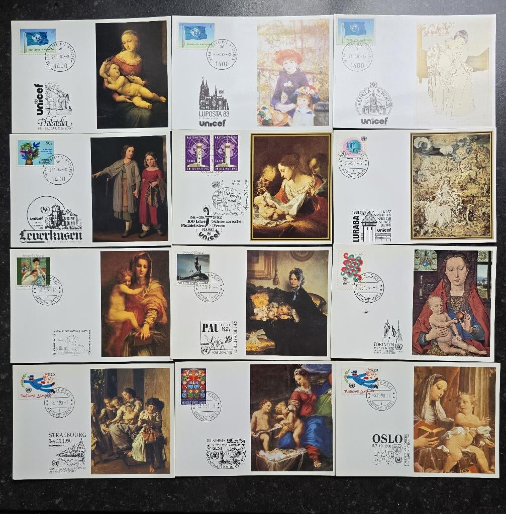 Unites Nations - 39 postkaarten, Postzegels en Munten, Ophalen of Verzenden, Gestempeld