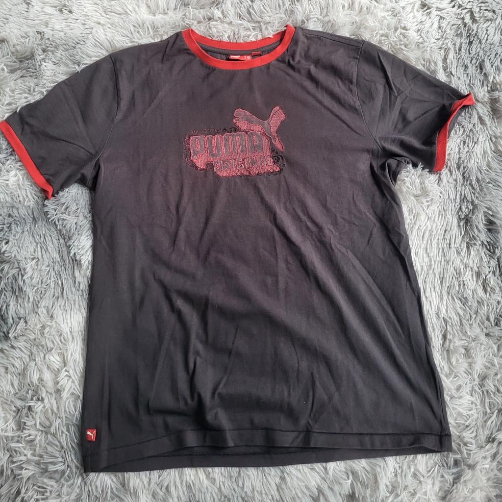 Vintage T-shirt met Puma Big Cat-logo — antraciet en rood —, Kleding | Heren, T-shirts, Maat 52/54 (L), Overige kleuren, Ophalen of Verzenden