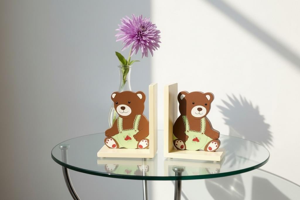 Schattige Boekensteunen Beer Handgeschilderd Kinderkamer, Ophalen of Verzenden