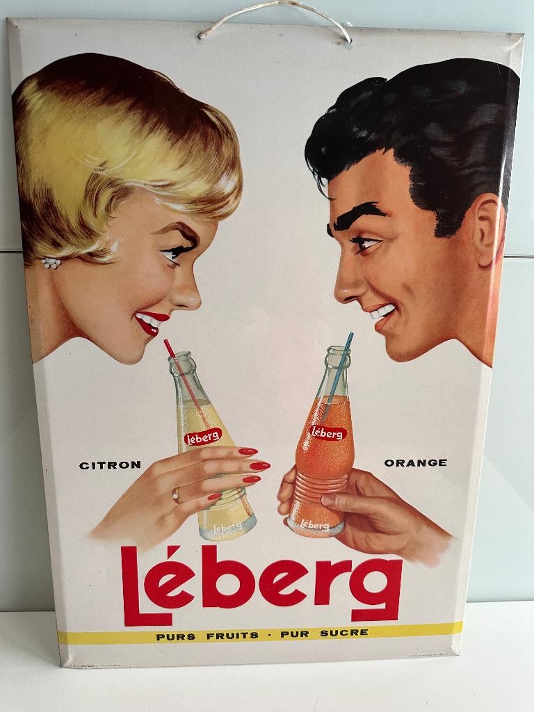 Enseigne publicitaire Léberg lemon 1961, Enlèvement ou Envoi, Utilisé, Panneau publicitaire