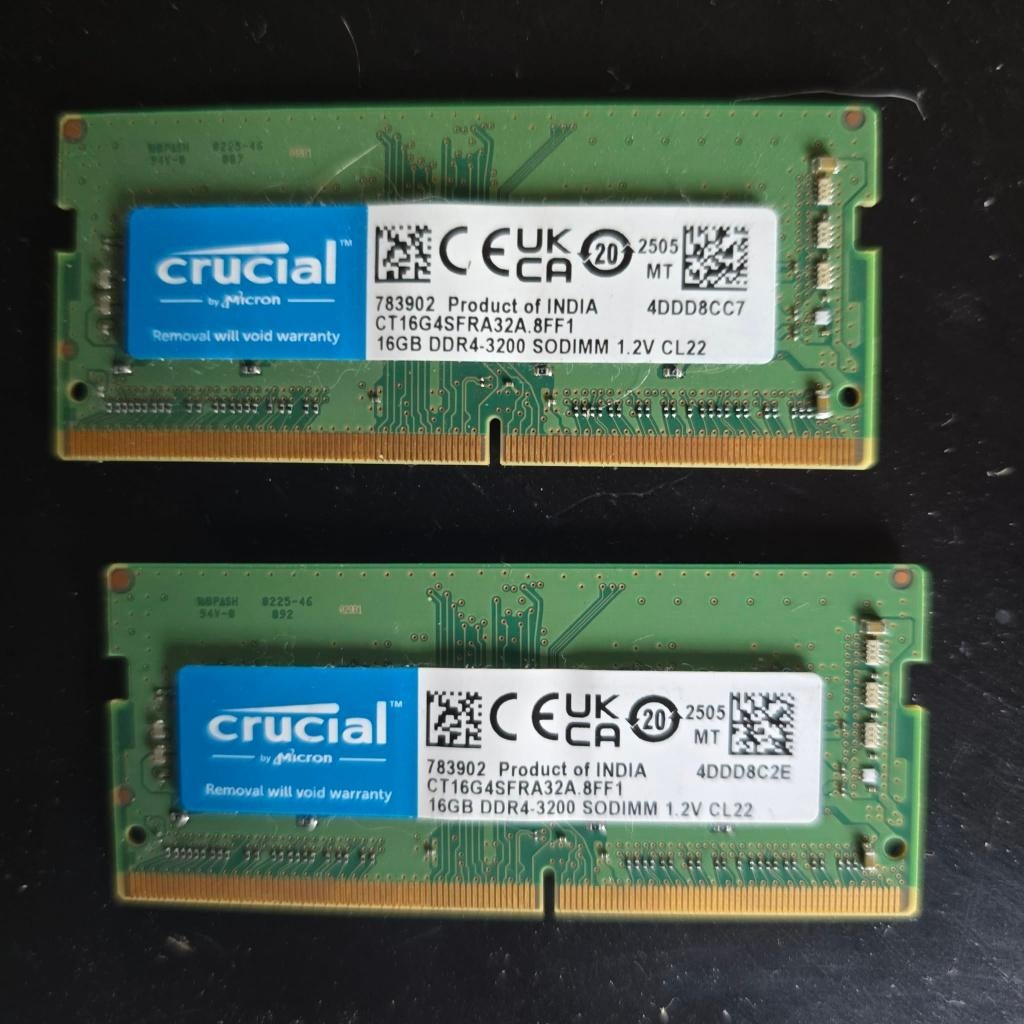 Crucial 32GB RAM (2*16GB, DDR4-3200, SO-DIMM), Enlèvement ou Envoi, DDR4, Utilisé, Laptop
