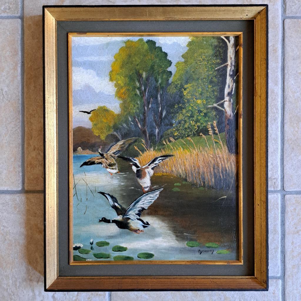 Tableau huile sur panneau canards, Antiquités & Art, Enlèvement