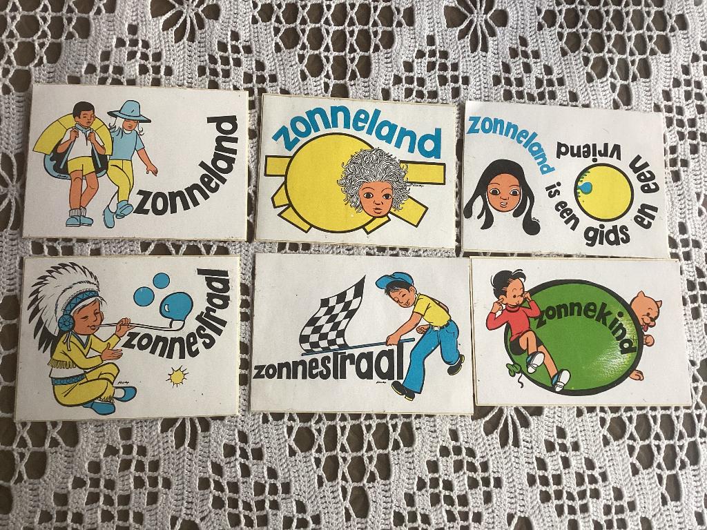 6 stickers zonneland zonnewind zonnestraal, Ophalen of Verzenden, Gebruikt