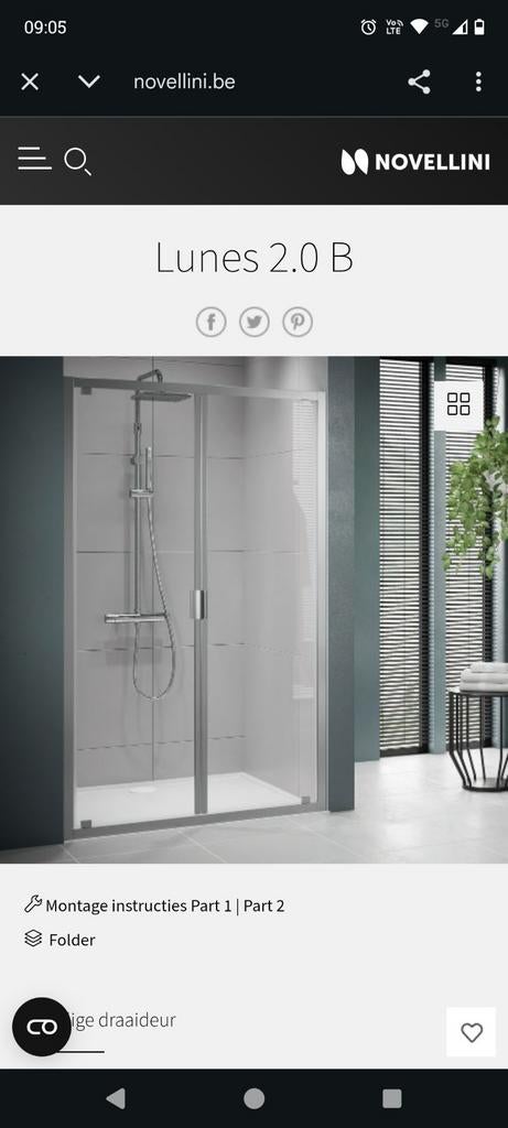 Novellini Lunes 2.0 klapdeur –douchedeur verstelbaar nieuw, Doe-het-zelf en Bouw, Sanitair, Chroom, Glas, Ophalen