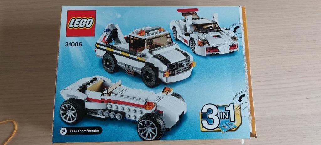 Lego Creator 3 in 1: witte racewagen/takelwagen (31006), Kinderen en Baby's, Ophalen of Verzenden, Zo goed als nieuw, Complete set