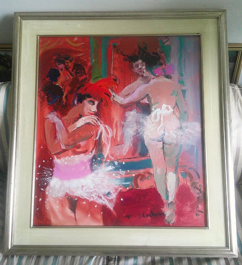 In het bordeel ca. 1980 - Belgische of Franse School ?, Antiek en Kunst, Kunst | Schilderijen | Klassiek, Ophalen