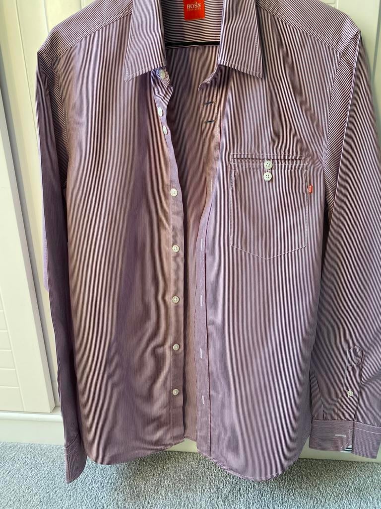 Fijn bordeaux gestreept hemd Boss Orange maat medium, Overige kleuren, Boss Orange, Zo goed als nieuw, Halswijdte 39/40 (M)