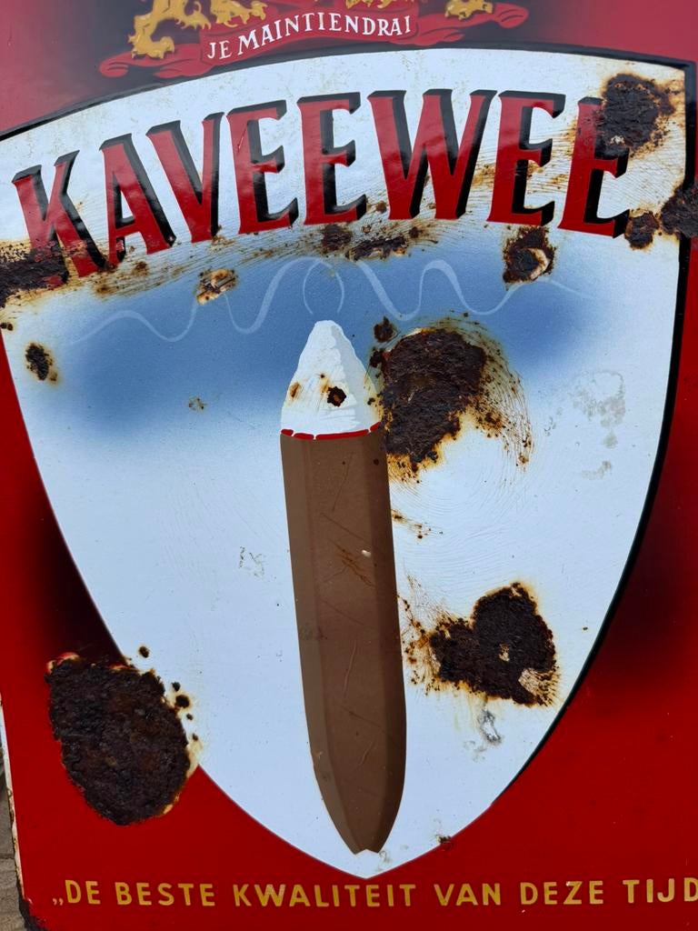 KAVEEWEE sigaren emaille reclamebord, Verzamelen, Merken en Reclamevoorwerpen, Ophalen of Verzenden, Gebruikt, Reclamebord