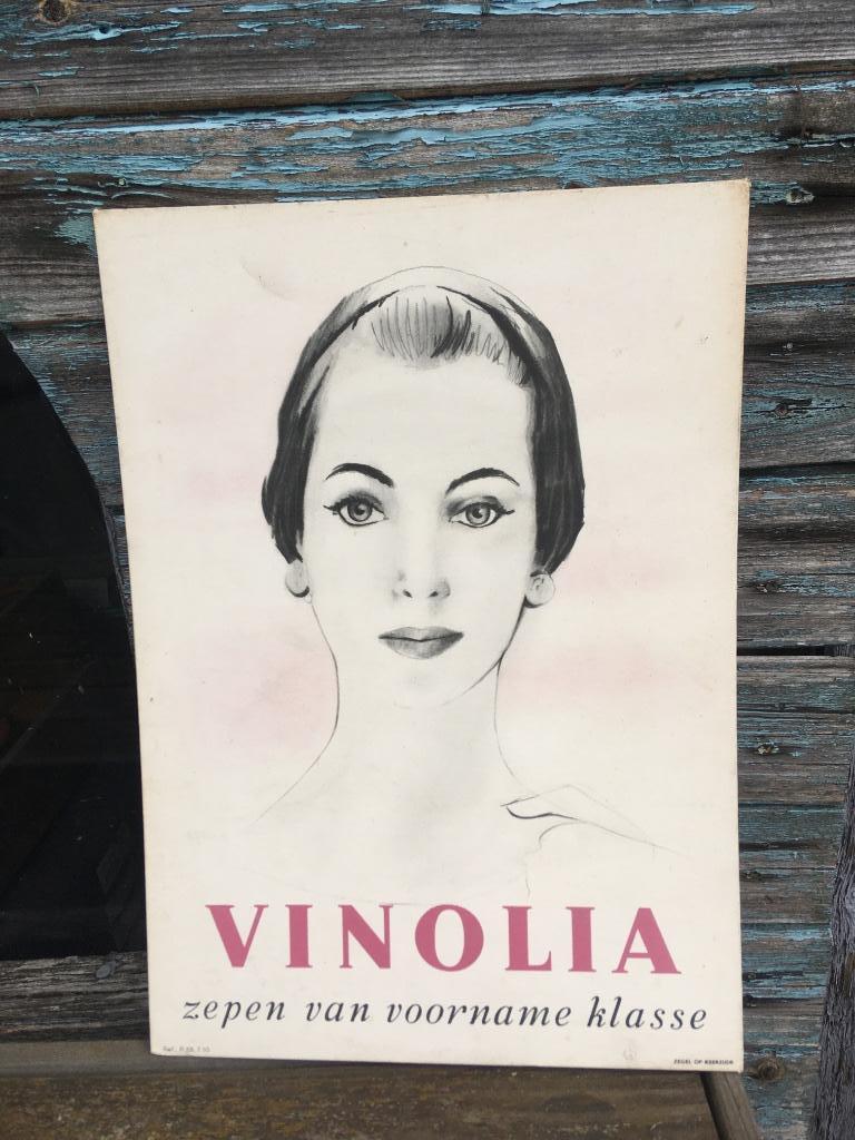 Midcentury reclame bord karton Vinolia, Ophalen of Verzenden