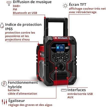Einhell | radio de chantier | LIVRAISON GRATUITE, TV, Hi-fi & Vidéo, Neuf, -, -, EINHELL