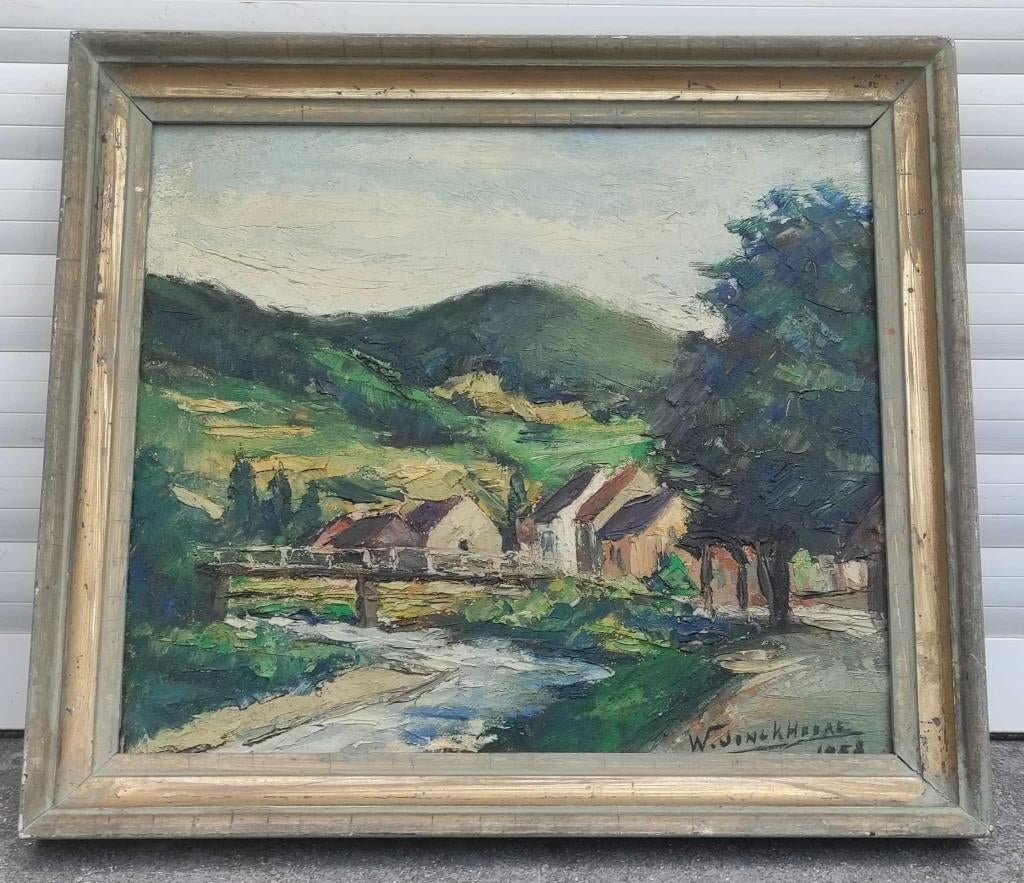 huile sur panneau riviere signe Walter Jonckheere, Antiek en Kunst, Ophalen of Verzenden