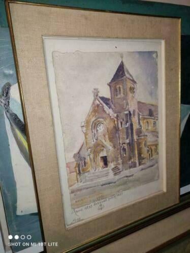 aquarelle eglise signe harry elstrom, Enlèvement ou Envoi