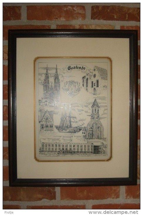 oude gravure van Oostende, kader, tekening G. Swaenepoel, Antiek en Kunst, Kunst | Etsen en Gravures, Ophalen of Verzenden