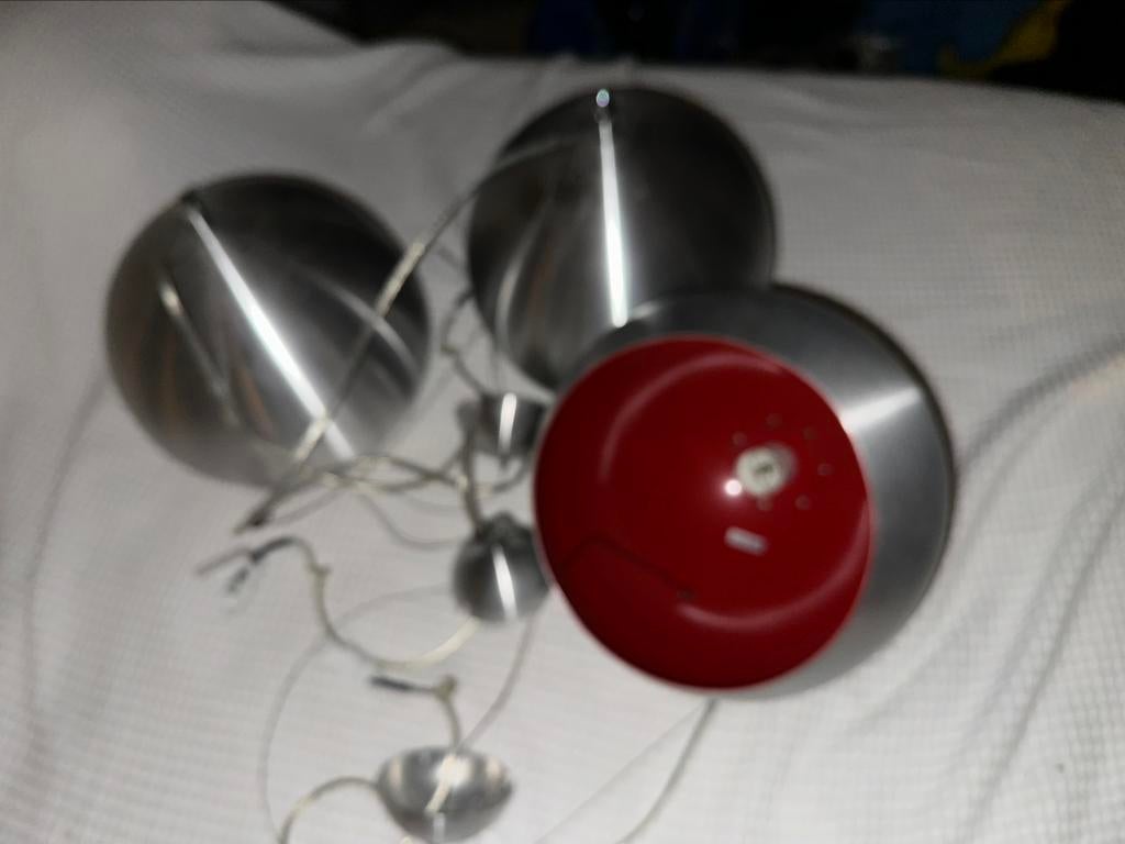 3 lampes suspensions design, ext. alu int. rouge, Moins de 50 cm, Enlèvement, Utilisé, Design tendance